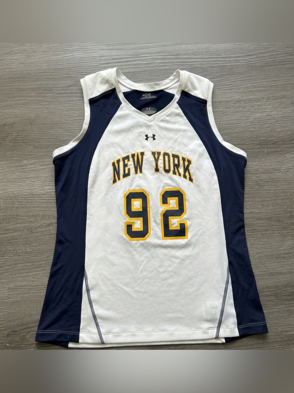 Under Armour New York #92 Game Basketball Jersey Women's S White Blue Gold